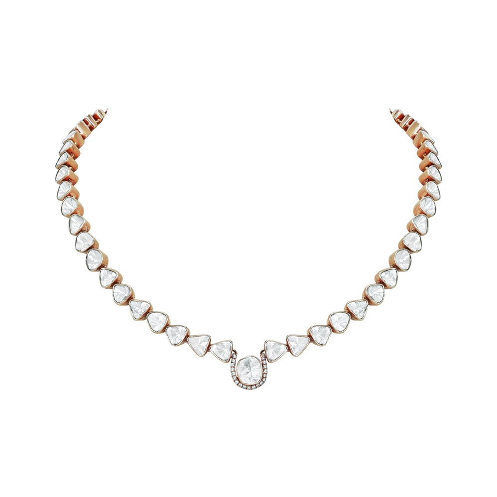 Sleek Open Polki Diamond Necklace with Central Statement Look